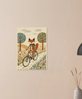 Lekfull rävillustration som väggdekoration i ett stilrent vardagsrum