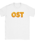 Minimalistisk t-shirt med humoristiskt ostmotiv och tydlig textdesign