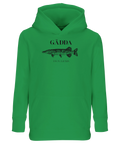 Detaljrik illustration av en gädda på grön hoodie för barn