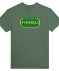 Militärgrön t-shirt med svensexa-motiv i klassisk grafisk stil