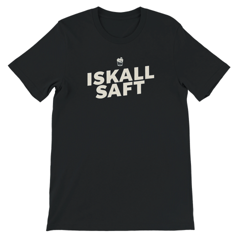 Svart t-shirt med minimalistiskt Iskall Saft-tryck i vintagestil