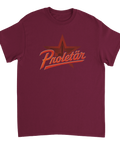 Vinröd t-shirt med vintage Proletär logotyp och röd stjärna