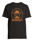 Retroinspirerad t-shirt med grafiskt motiv av fjällväg och texten Norrut