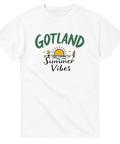 Retro illustration av soluppgång över havet – vit Gotland t-shirt