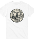 Vintage naturmotiv med älg, björn och varg på vit t-shirt