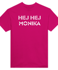 Modern illustration av känd låttext i vit font på cerise yta