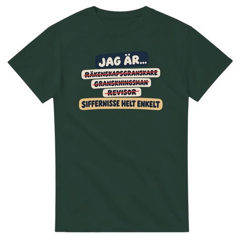 T-shirt med överstrukna yrkestitlar och texten Siffernisse helt enkelt