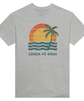 Vintagedesign med vågor och palmblad på gråmelerad t-shirt