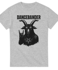 Ironisk T-shirt med svart tryck av bock med pentagram och texten "Dancebander"