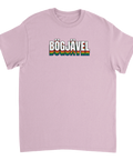 Retro texttryck Bögjävel i regnbågsfärger på en ljusrosa t-shirt