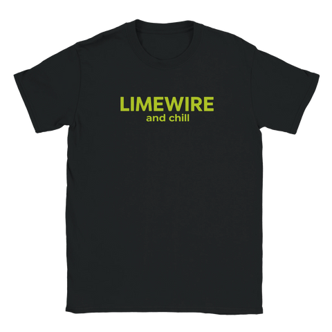 Svart t-shirt med nostalgiskt Limewire-tryck i limegrönt