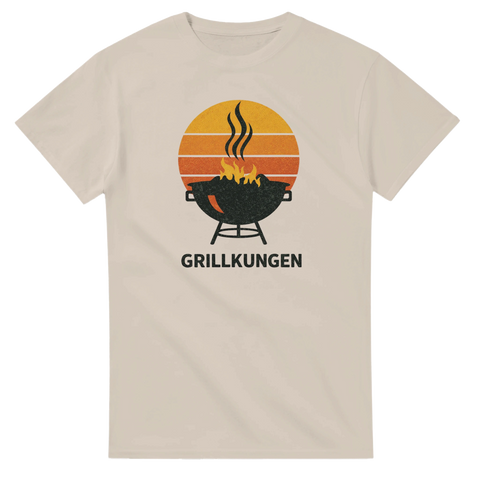 Beigefärgad t-shirt med nostalgiskt tryck för den grillansvarige
