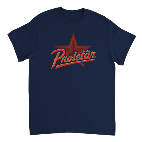 Marinblå t-shirt med grafiskt Proletär tryck och röd stjärna