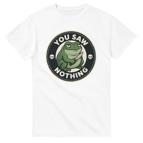 Vit t-shirt med kaxigt You Saw Nothing motiv och groda