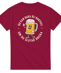 Grafiskt tryck med en skålade ölsejdel och ironisk text – t-shirt med attityd