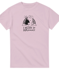Satirisk t-shirt med texten I Believe in Diplomacy och kanin – rosa t-shirt