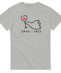 Gråmelerad t-shirt med stilren linjekonst och texten Drick i fred