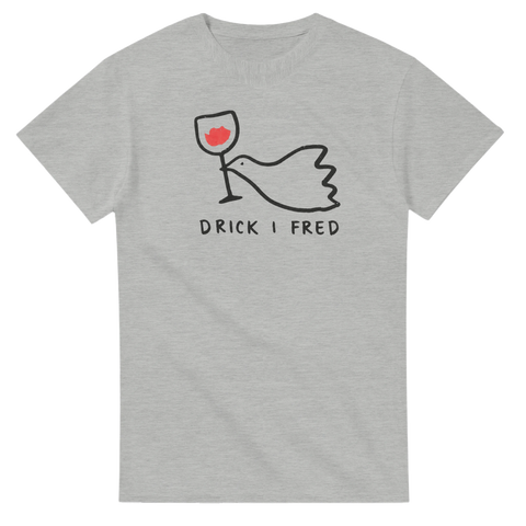 Gråmelerad t-shirt med stilren linjekonst och texten Drick i fred