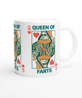 Humoristiskt motiv av en drottning på spelkort med texten Queen of Farts
