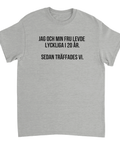 Grå t-shirt med roligt citat om att träffa sin fru – grafiskt tryck