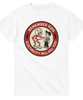 Satirisk maskot och pojke i retrostil – rolig t-shirt med attityd