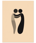 Minimalistisk poster med mörka geometriska former som skapar en lekfull optisk illusion av en mustasch.
