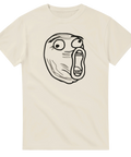 Ikonisk Lolguy meme karaktär med stora ögon – beige t-shirt design