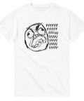 Klassiskt Rage Guy meme-motiv med FFUUU-text på en vit t-shirt