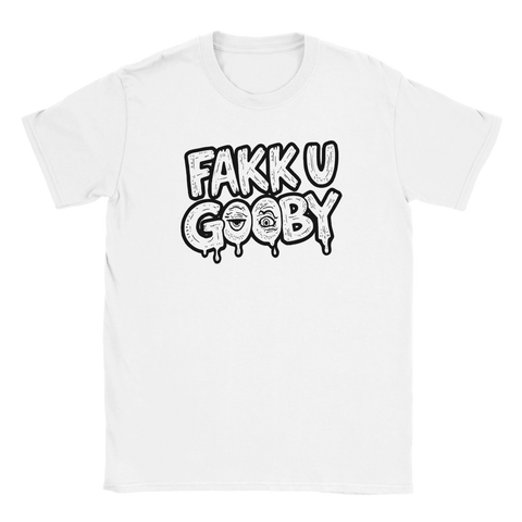 T-shirt med absurd textdesign och droppande bokstäver i lekfull stil
