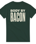 Grafiskt text-tryck Body by Bacon på mörkgrön t-shirt