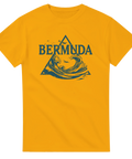 Vintage-inspirerat havsmotiv med texten Bermuda på en gul t-shirt