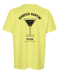 Stilren cocktail t-shirt med motivet Espresso Martini Please på gul bakgrund