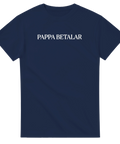 Mörkblå t-shirt med grafiskt texttryck Pappa Betalar – satirisk design