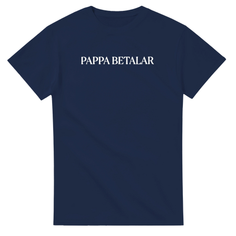 Mörkblå t-shirt med grafiskt texttryck Pappa Betalar – satirisk design