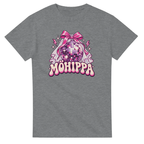 T-shirt med rosa discokula, rosett, brudslöja och texten Möhippa