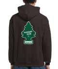 Raggarsvin Skogsfrisk" doftgransmotiv på mörkbrun hoodie.