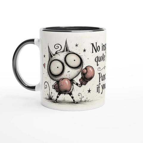 Mugg med texten No inspirational quote for today och figurer med boxningshandskar.