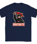 Marinblå t-shirt med spetsig illustration av motståndsrörelse och röd flagga