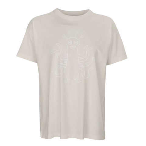 Indie illustration av ett monster – beige t-shirt med grafiskt tryck