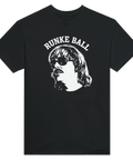 Grafiskt porträtt av Eddie Meduza med texten Runke Ball på svart t-shirt