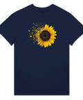 Detaljrik solros-illustration med gult färgstänk – modern t-shirt design