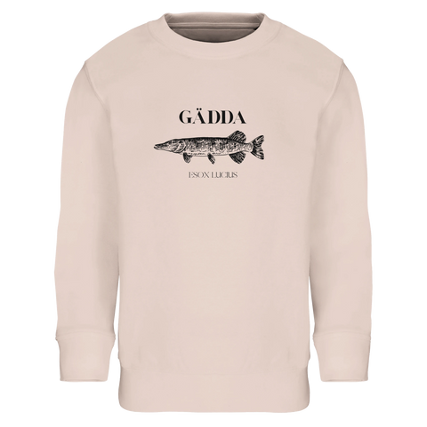 Beige sweatshirt med minimalistisk illustration av fisken Esox Lucius
