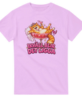 Rosa t-shirt med katten i cocktailglas, brudslöja och texten ”Ikväll blir det ligga”.