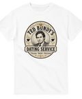 Grafiskt porträtt av Ted Bundy med dekorativ typografi – t-shirt med mörk humor