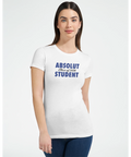 Absolut Student Class of 2026-tryck i mörkblått på vit premium dam t-shirt.
