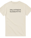Din satikens klösekatt t-shirt – beige med svart text