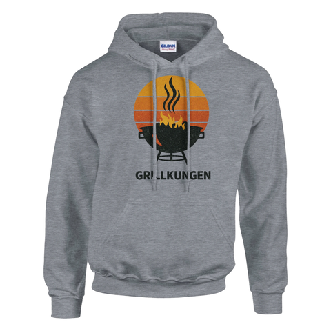 Stilren grill-ikon i svart siluett framför en randig sol – hoodie design