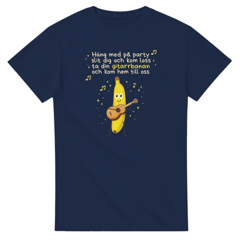 Humoristisk t-shirt med gitarrspelande banan