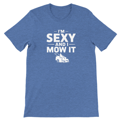 Melerad blå t-shirt med lekfull textdesign för trädgårdsentusiaster