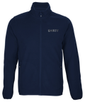 Shirty Original-logotyp i grå metallic på marinblå fleecejacka med dragkedja.